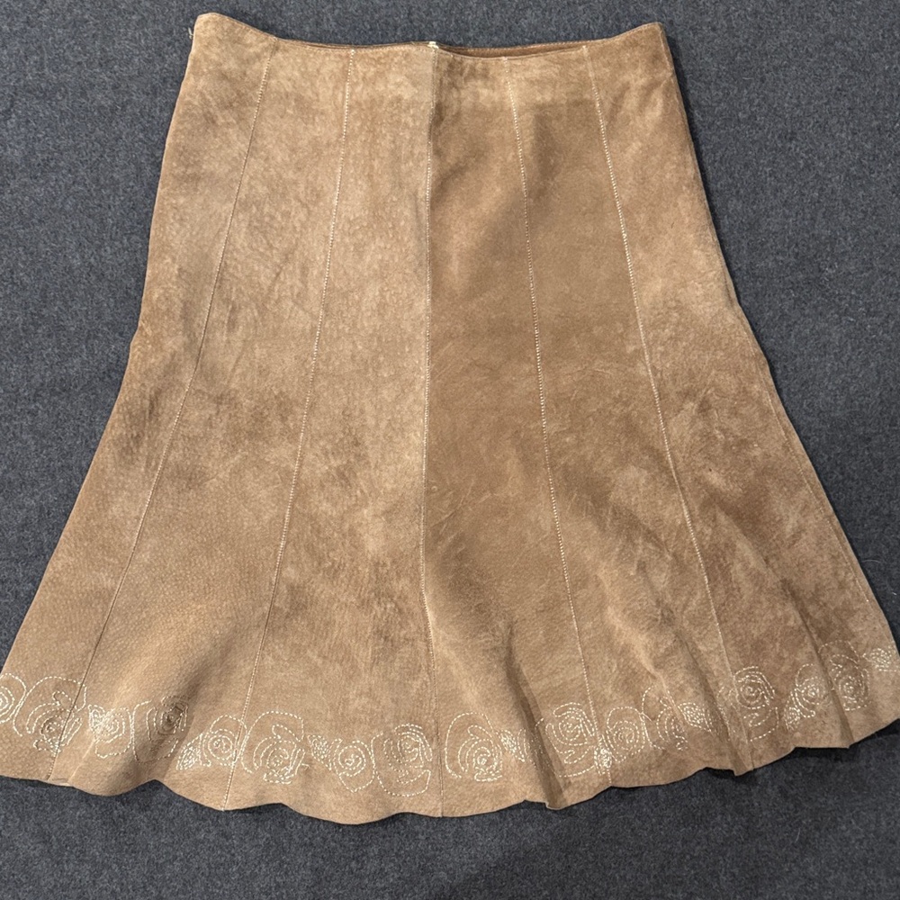 Elegant Brown Leather A-Line Suede Skirt